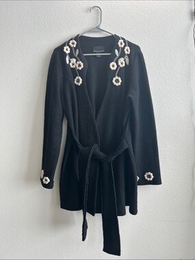 Cynthia Rowley Black Cardigan with Cream Floral Detail